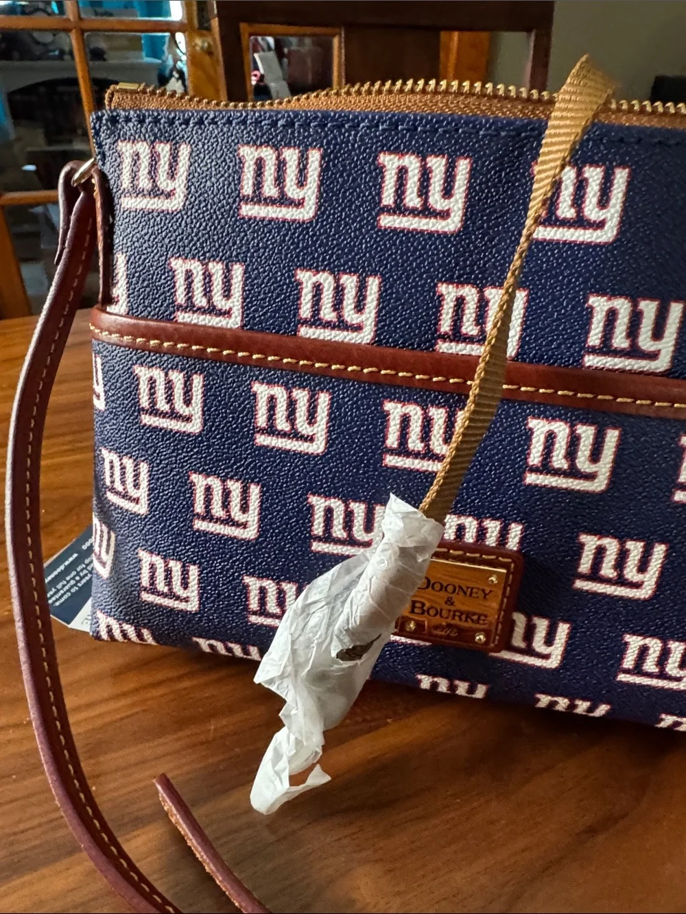 Dooney & Bourke Navy and Brown NY  Giants Logo crossbody bag NWT